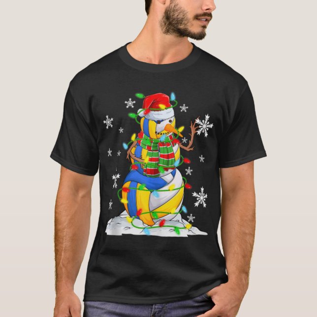 Volleyball Snowman Christmas Tree Lights Xma T Shi T-Shirt (Front)