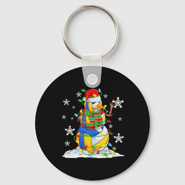 Volleyball Snowman Christmas Tree Lights Xmas Pjs  Keychain (Front)