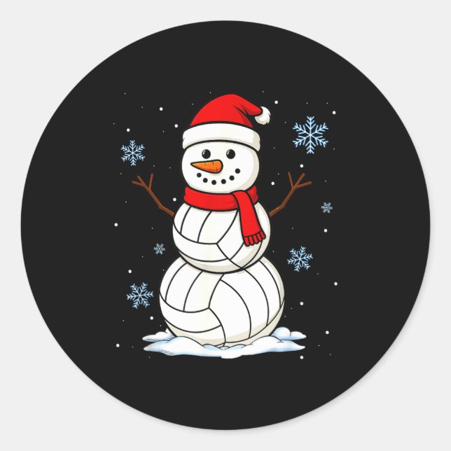 Volleyball Snowman Merry Christmas Funny Srts Xmas Classic Round Sticker (Front)