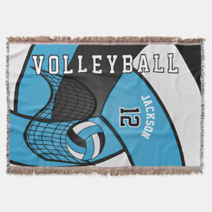 Volleyball Sport Ball in Baby Blue, White & Black Throw Blanket