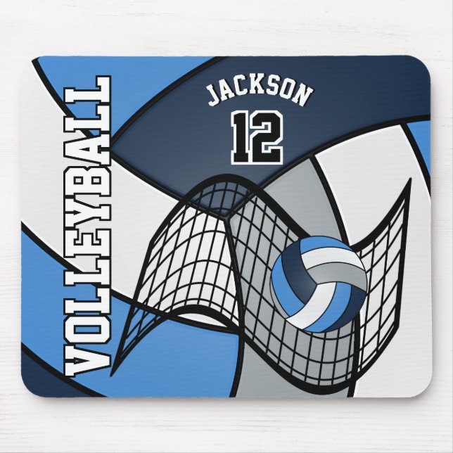 Volleyball Sport in a Blue, White and Grey Mouse Pad (Front)