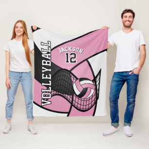 Volleyball Sport in Baby Pink, White & Black Fleece Blanket