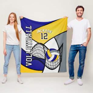 Volleyball 🏐 Sport in Blue, White and Yellow Fleece Blanket