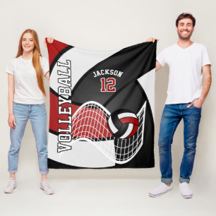 Volleyball 🏐 Sport in Dark Red, White & Black Fleece Blanket