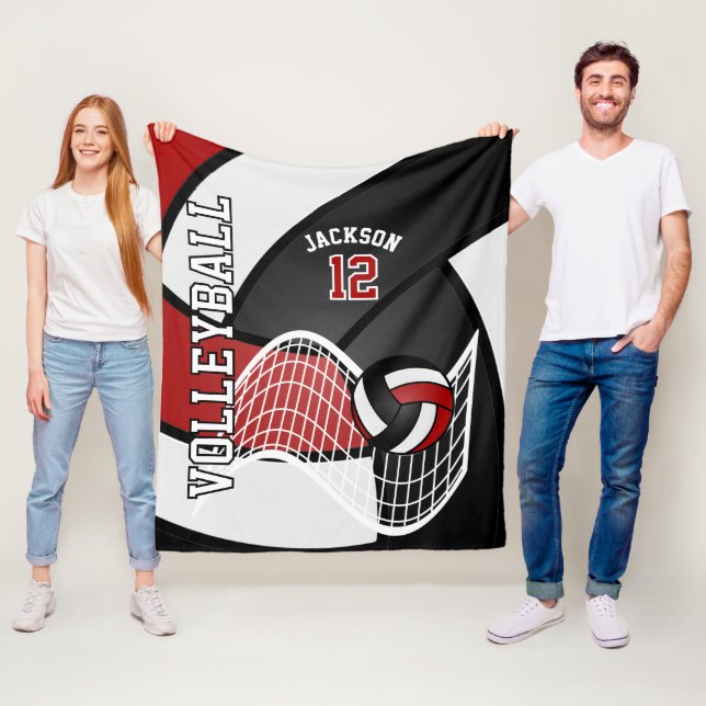 Volleyball 🏐 Sport in Dark Red, White & Black Fleece Blanket (In Situ)