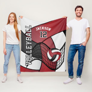 Volleyball 🏐 Sport in Maroon Red, White & Black Fleece Blanket