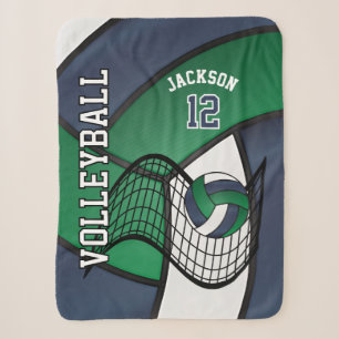 Volleyball 🏐 Sport in Navy Blue, White & Green Sherpa Blanket