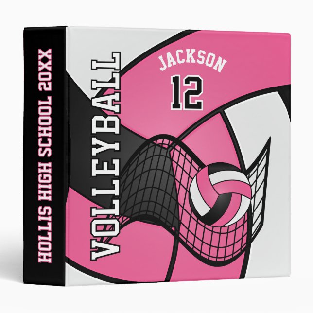 Volleyball Sport in Pretty Pink, White & Black Binder (Front/Spine)