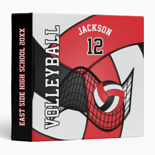 Volleyball Sport in Red, White & Black Binder