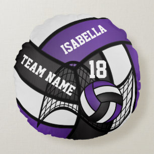  Volleyball 🏐 Sport- Purple, White & Black   Round Pillow