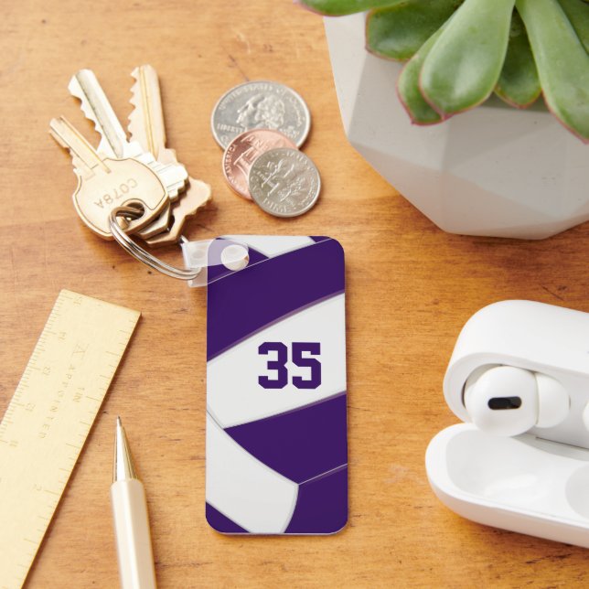 volleyball team athlete jersey number purple keychain (Desk)