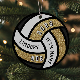 Volleyball Team Player Gold Glitter Christmas Metal Ornament