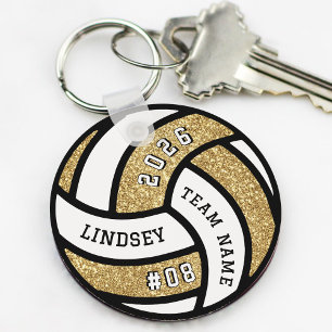 Volleyball Team Player Gold Glitter Keychain