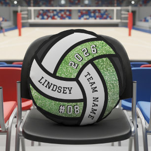 Volleyball Team Player Green Glitter Round Pillow