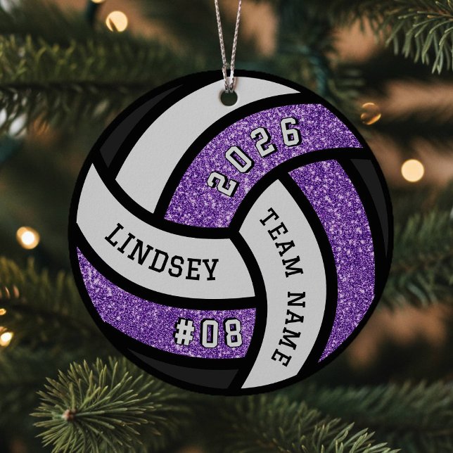Volleyball Team Player Purple Glitter Christmas Metal Ornament (Creator Uploaded)