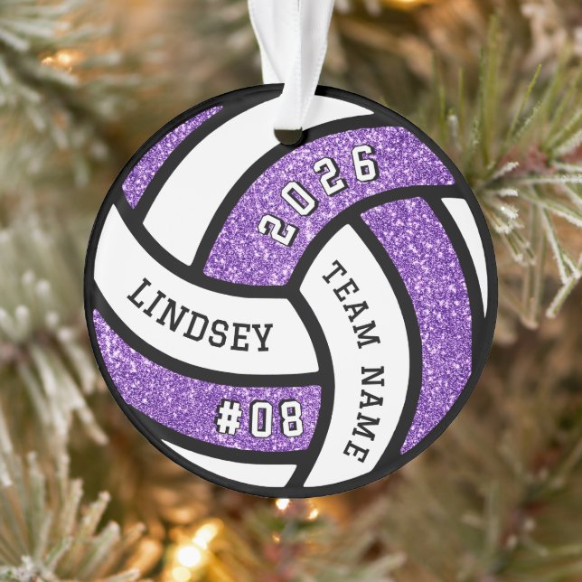 Volleyball Team Player Purple Glitter Christmas Ornament (Tree)
