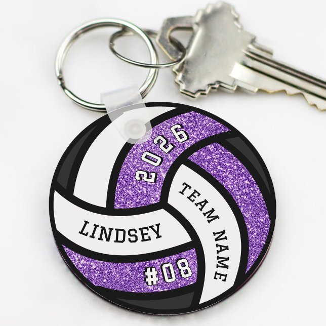 Volleyball Team Player Purple Glitter Keychain (Volleyball Team Player Glitter Keychain)