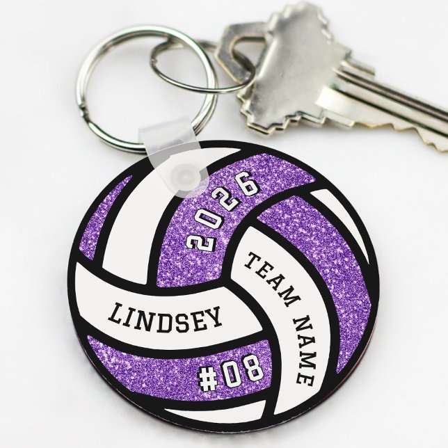 Volleyball Team Player Purple Glitter Keychain (Volleyball Team Player Purple Glitter Keychain
)