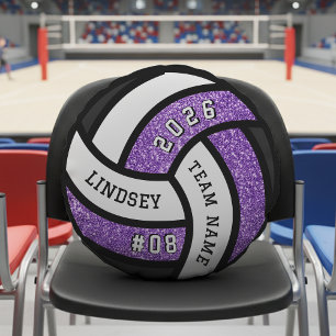 Volleyball Team Player Purple Glitter Round Pillow