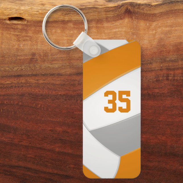 volleyball team sports athlete name orange grey keychain (Front)