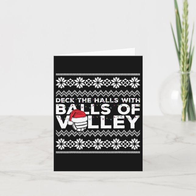 Volleyball Team Ugly Sweater Christmas Lights Sant Card (Front)