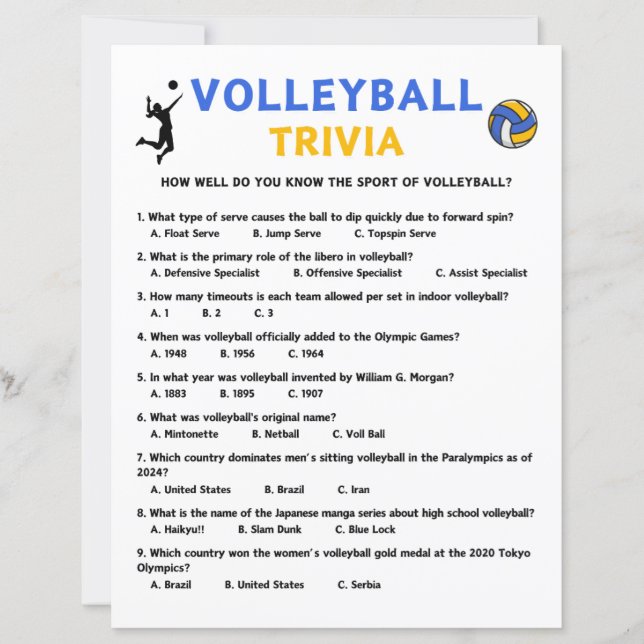 Volleyball Trivia Game (Front)