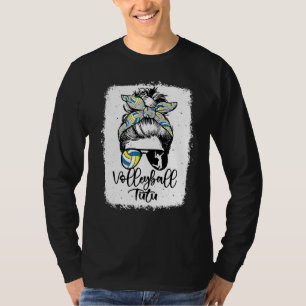 Volleyball Tutu Vintage Leopard Messy Bun Bleached T-Shirt