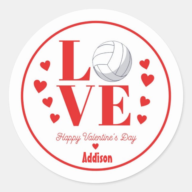 Volleyball Valentine Sticker, LOVE Volleyball Classic Round Sticker (Front)