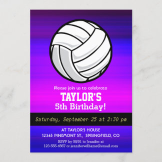 Volleyball; Vibrant Violet Blue and Magenta Invitation