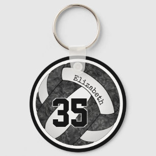 volleyball w black white team colours number girls keychain