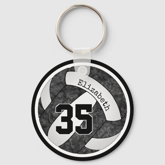 volleyball w black white team colours number girls keychain (Front)