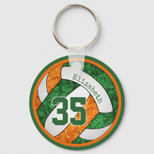 volleyball w orange green team colours number girl keychain
