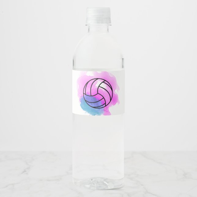 Volleyball Watercolor Water Bottle Label (Front)