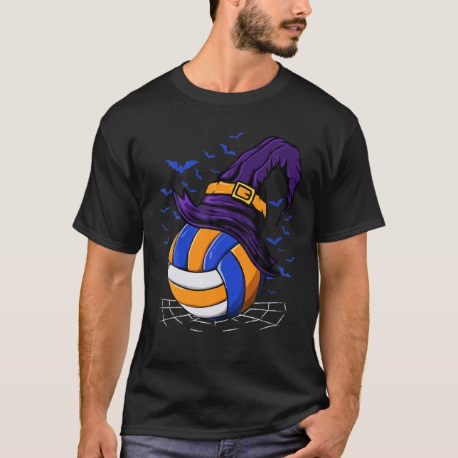 Volleyball Witch Hat Volleyballer Funny Halloween T-Shirt (Front)