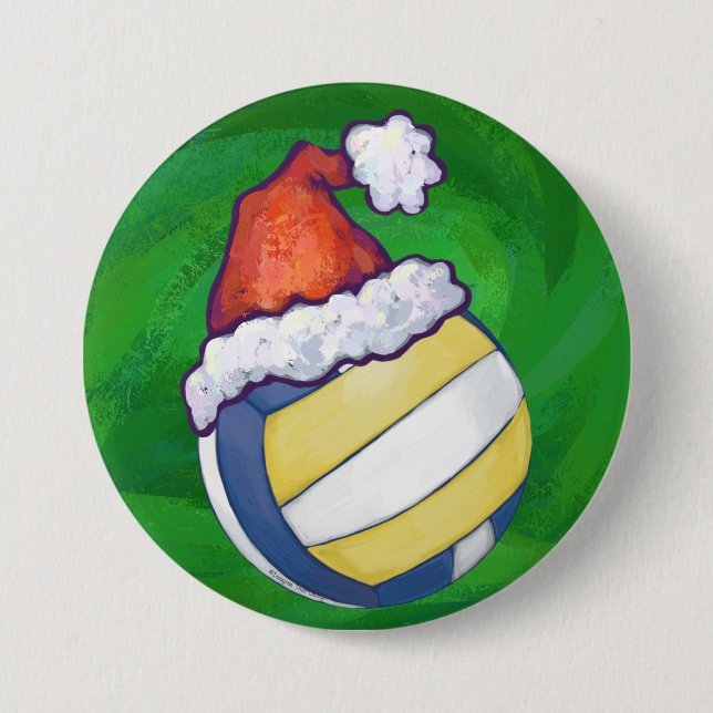 Volleyball with Christmas Hat 3 Inch Round Button (Front)