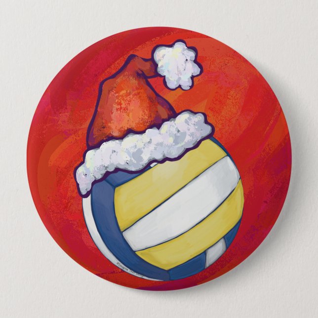 Volleyball with Christmas Hat 4 Inch Round Button (Front)