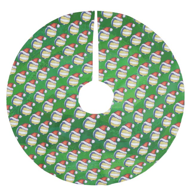 Volleyball with Christmas Hat Brushed Polyester Tree Skirt (Front)