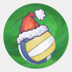 Volleyball with Christmas Hat Classic Round Sticker