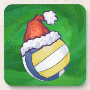 Volleyball with Christmas Hat Coaster