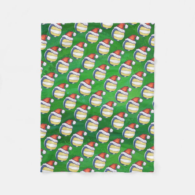 Volleyball with Christmas Hat Fleece Blanket (Front)