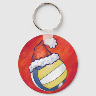 Volleyball with Christmas Hat Keychain