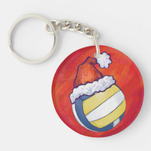 Volleyball with Christmas Hat Keychain