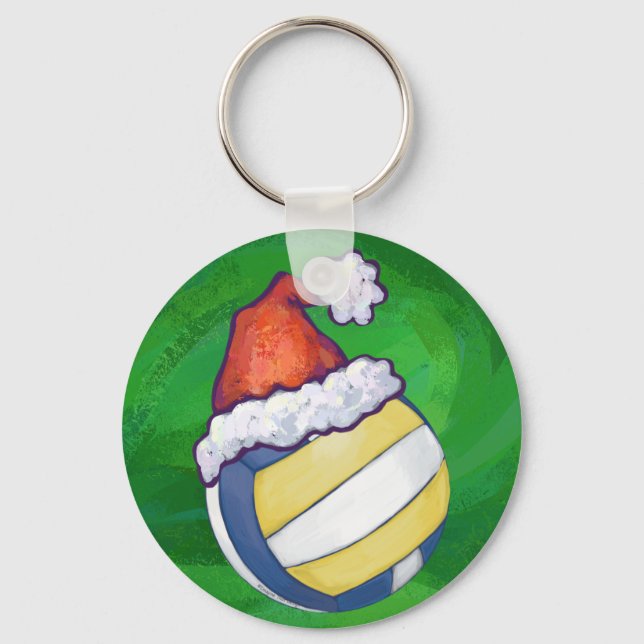 Volleyball with Christmas Hat Keychain (Front)