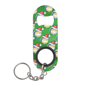 Volleyball with Christmas Hat Keychain Bottle Opener