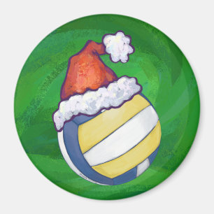 Volleyball with Christmas Hat Magnet