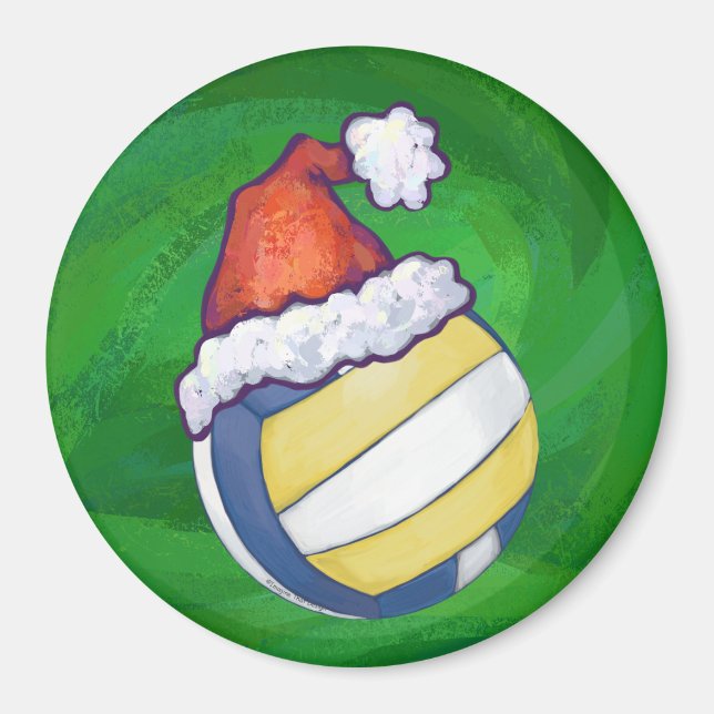 Volleyball with Christmas Hat Magnet (Front)