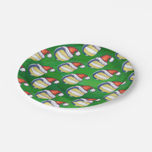 Volleyball with Christmas Hat Paper Plate