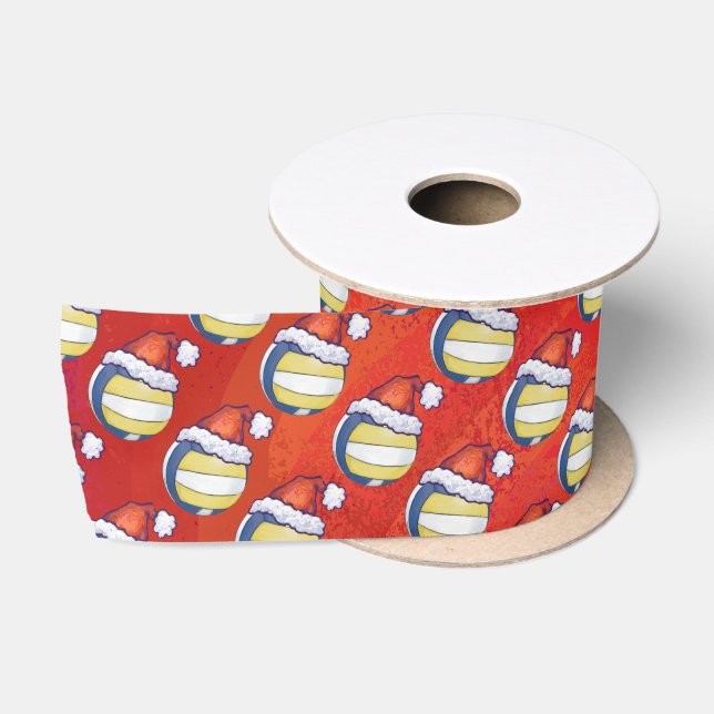 Volleyball with Christmas Hat Satin Ribbon (Spool)