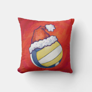 Volleyball with Christmas Hat Throw Pillow