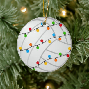 Volleyball with Holiday Lights Ceramic Ornament